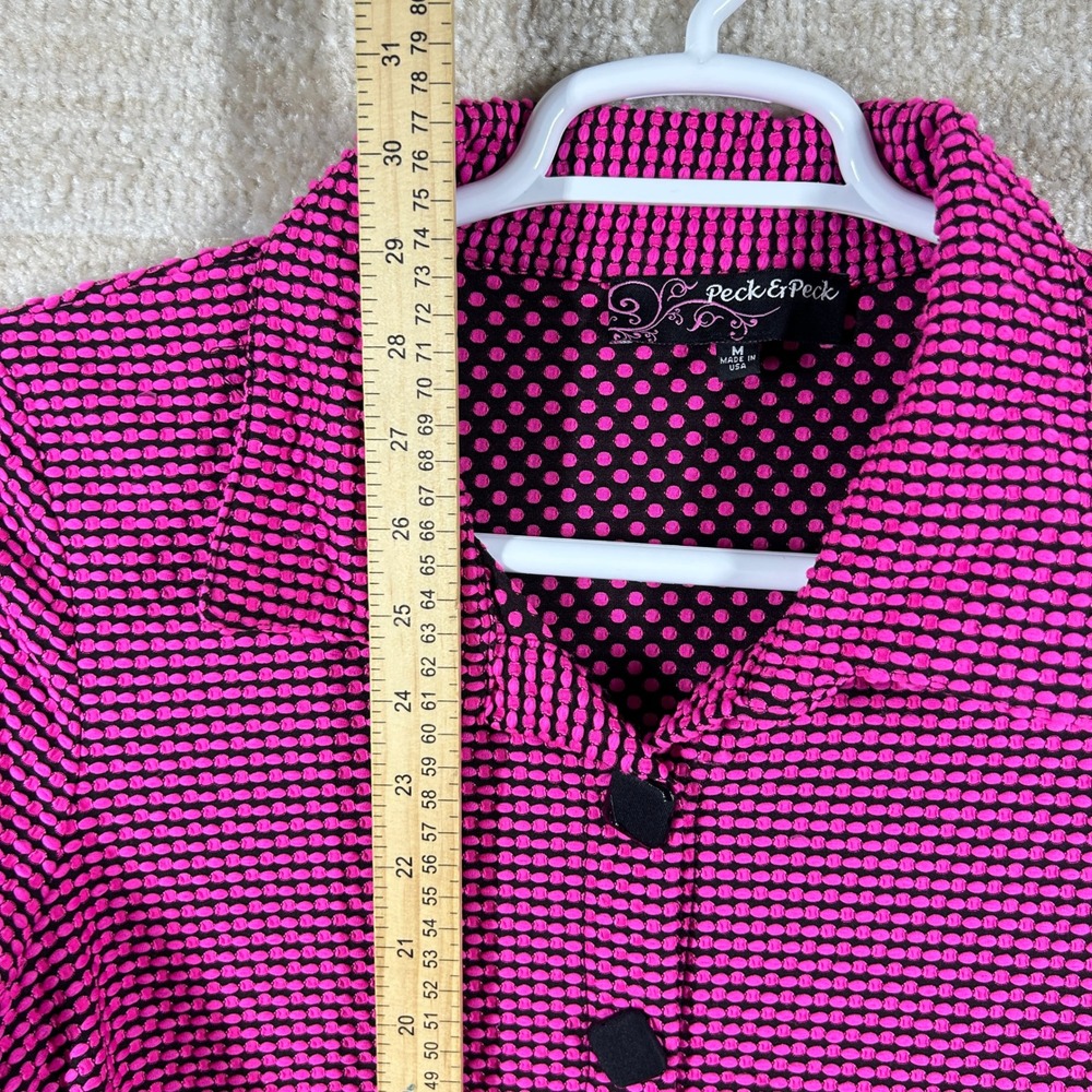 Peck & Peck Womens Indie Sleaze Textured Bubble Knit Button Up Top Pink Black M - Picture 7 of 11